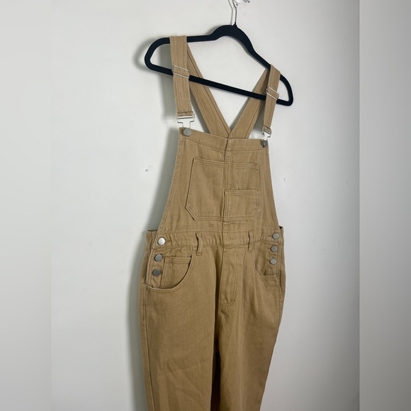 NEW Anrabess Small 4/6 Khaki Denim Overalls Cross Back Design Pockets Casual - Picture 9 of 14